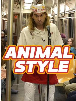 In N Out does stand up on the subway in NYC. #innout #fyp #animalstyle 