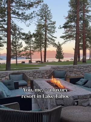 The perfect location to watch the sunset over Lake Tahoe!✨🌅🌲 #LakeTahoeCalifornia #UniqueStays #LuxuryResort #CaliforniaTrip #KateOutdoors 