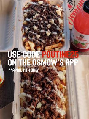 Set your alarms. Tomorrow is #NationalPoutineDay. Use code Poutine25 on the Osmow’s app. #osmows #poutine #shawarma #poutineday 
