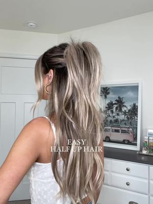 Easy Half Up Hairstyle 🤍✨ you’re gonna want this one on repeat for extra volume that stays in place! #hairtutorial #hairstyleideas #halfuphalfdown #easyhairstyles #hairinspo 