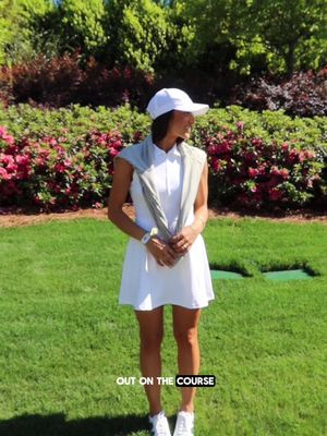 Seeing nothing but green. ⛳️  @Jennnbellee sporting the MoveKnit Dress + Skyloft Half Zip, styled for a perfect day in Augusta.