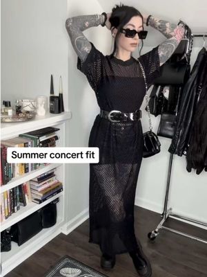 Summer Concert Fit.. beach coverup but layered 👏🏻🦇🖤 #gothtok #festivaloutfit #summergoth 