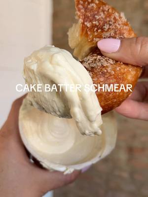 CAKE BATTER SCHMEAR AVAILABLE AT ALL POPUP BAGELS LOCATIONS TIL 4/22 WHILE SUPPLIES LAST 🎂 #popupbagels #FoodTok #cakebatter 
