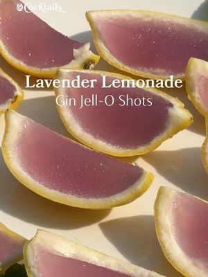 Almost too pretty to eat (almost!)✨ Ingredients (makes about 15 slices): - 6 lemons sliced in half and carved - 2/3 cup hot water - 2 packs unflavored gelatin (.25 oz. each) - 2/3 cup fresh squeezed lemon juice - 2/3 cup Empress gin - 1/3 cup lavender simple syrup Steps: 1. Slice lemons in half then use a spoon to remove flesh.  2. Place inside of lemons in a bowl and muddle to remove the juice.  3. Once muddled, strain into a measuring cup to remove any pulp or seeds. Should have about 2/3 cup lemon juice 4. Place carved lemon cups in a baking dish, make sure they are stable and standing 5. Bring water to a boil then turn heat to low 6. Sprinkle unflavored gelatin on top of water and allow to bloom for 3 minutes 7. Whisk gelatin until completely dissolved 8. Remove from heat then whisk in fresh lemon juice, Empress gin, and lavender simple syrup 9. Once combined, pour into lemon cups then place in the fridge for 3-4 hours 10. Once shots are firm, remove from the fridge and place on a cutting board. Slice lemon shots in half, knife touching the Jell-O shot first. 11. Once your shots are perfectly sliced, garnish with a sprinkle of granulated sugar. 12. Serve on a plate with mint and enjoy! #lemon #lavender #lemonade #jelloshots #spring 