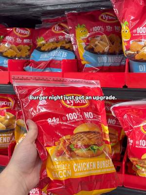 A freezer aisle find worth getting excited about 👀🧊 New @tysonbrand cheddar & bacon chicken burgers are officially stocked at a store near you.