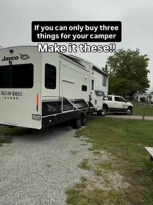 One question we get asked a lot is “we are new Rv owners, what are the top 3 things we need before hitting the road”? It would be these three. There are a few more, but we highly recommend these. These are also not mandatory must haves, but we think they are the most important.  You can also add a good drinking hose, and sewage hose, and good rubber chocks. But, usually when you buy a camper that’s will come with it. They might not be the best ones, but they will work for a while.  And that’s all you need to go camping! Did we miss anything? #rv #rvmusthaves #rvtips #rvgadgets #camper  