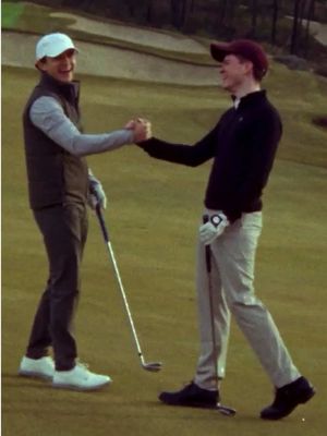 Tom Holland and his three brothers Harry, Paddy, and Sam playing a round of golf together. What could go wrong? #tomholland #playitasitlies #vuori #bts #onset