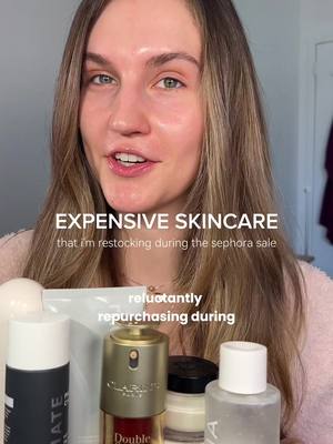 all the expensive skincare i'm restocking during the @sephora sale!!  they are expensive but i can't live without them so i always stock up when they're on sale (and buy value sizes if they're available!)  try them out and let me know what you think: 1. @Clarins USA double serum 2. ilia base milk 3. paula's choice BHA toner 4. rhode barrier butter 5. shani darden triple acid peel #clarinspartner #sephorasalerecommendations #sephorasaleskincarerecommendations #expensiveskincare 