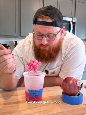 It's time to fix your pickled red onions. I'm tired of seeing sad limp onions. 1) Cut with the grain 2) Cut different sizes 3) Keep a clean brine The four 1's: 1 cup white vinegar 1 cup water 1 tablespoon salt 1 tablespoon sugar