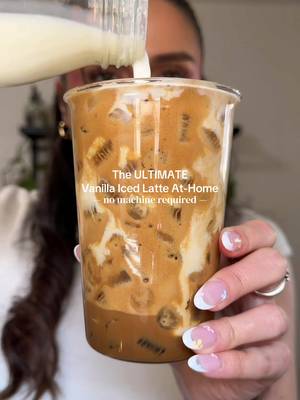 The BEST vanilla iced latte at-home ☁️☕️🤍 no machine required! For this latte you’ll need: • 2 tsp instant espresso  • 1 tbsp vanilla bean syrup • 1/2 tbsp sweetened condensed milk • pinch of salt • 2 oz water  • 6oz milk of choice  #vanillalatte #icedvanillalatte #instantcoffee #coffeerecipe #coffeeathome 