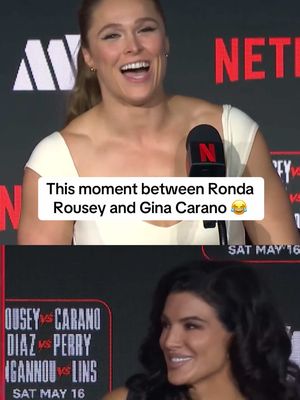 "I'm trying to make it not look like I'm checking you out. I'm sizing you up, I swear." 😭 Ronda Rousey and Gina Carano hyping each other up, we love to see it 👏 #RouseyCarano Saturday, May 16 LIVE on Netflix  #MMA 