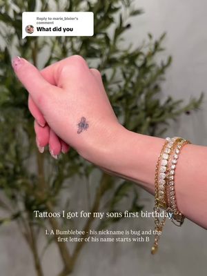 Replying to @marie_bleier  I got three tattoos for my son's first birthday  1. A bumblebee his nickname is bug, and the first letter of his name starts with a B. 2. The lyrics, "how lucky are we" from a song called 28 since I was 28 years old when I had my son 3. My son's birthday because he's a pretty special day. Let me know if you want a full tattoo tour??  #fyp #firstbirthday #momtok 