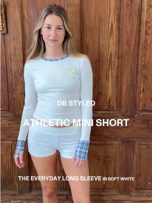 DB SPORT styled ♡ stella wears the athletic mini short in soft white and true black in a size M