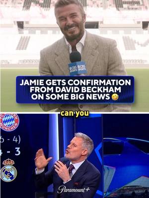 Leave it to Jamie to ask Sir David Beckham the tough question about Gary Neville 😅 #UCLToday #UCL #championsleague #intermiami #MLS 