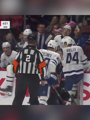 Rielly and Stecher went at it with Hodgson 🎥: Sportsnet | #LeafsForever