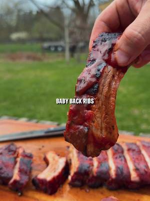 Classic Grilled Baby Back Ribs Recipe: -Start by removing the membrane off of a rack of baby backs. -Season with a good BBQ rub. -Place on the grill, indirect at 300F for 90 minutes. -Then start spritzing with apple cider vinegar every 30 minutes. -After around 3.5 hours, or when the meat is tender, transfer to the direct side and grill each side for a few minutes to get it crispy. -Rest for 15 minutes, cut in, and enjoy.