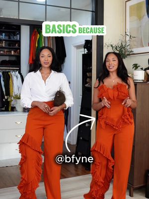 A closet full of basics won’t give you the style you’re looking for. If you have 15 variations of the same white tank I want you to audit your closet and make every piece in your wardrobe earn its place. Either through shape, color, or texture. Grab that statement piece sis! This set is from @BFYNE #StyleTips #personalstyle 