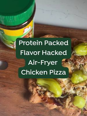 Up your macros in the most flavorful way possible with this protein-packed air fryer pizza 🍕 Crust: - 1/3 cup of flour A pinch of baking soda 1/2 tsp Knorr Chicken Bouillon Salt, and garlic powder to taste 1/2 cup Greek yogurt 3 tbsp egg whites Toppings: 1 tbsp barbecue sauce 3oz cooked and shredded chicken breast seasoned with Knorr Chicken Bouillon 1/4 cup shredded mozzarella Pepperoncini Directions: Bake for 10 min at 450°F. Flip before adding toppings. #Knorr #chickenrecipe #proteinrecipe #pizzarecipe #airfryerrecipe