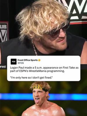 Ahead of his match on Saturday at Wrestlemania42, @Logan Paul joined ESPN's First Take at 5 a.m. "I’ll do it because I’m a good employee, the best employee they have, so that’s why I’m here.”
