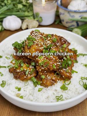 Korean Popcorn Chicken 🍿🍗 For all of you asking about the app, search “Osta” on the app or Google play store ‼️🫶 The crispiest korean porocrn chicken… sweet, spicy and so simple. You can also make this in the air fryer!!🔥 For the Chicken: -2 lb chicken thighs or breasts, cut into 1 inch cubes -2 eggs -2 tbsp rice vinegar -6 garlic cloves, minced -1 tbsp fresh ginger, grated -Seasonings: 2 tsp garlic powder, 2 tsp onion powder, 2 tsp salt, 1 tsp black pepper, 1 tsp gochugaru (optional) -1/4 cup cornstarch -1/2 cup all-purpose flour -Neutral oil, for frying For the Sauce: -1.5 tbsp gochujang -2 tsp sesame seeds -3 tbsp ketchup -4 garlic cloves, minced -1.5 tbsp honey -3 tbsp butter -1 tbsp rice vinegar -1 tbsp soy sauce -2 tsp sesame oil -1 tsp gochugaru (optional) Garnish: -Sesame seeds -Green onions, sliced Instructions: 1. In a bowl, combine chicken with eggs, vinegar, garlic, ginger, & seasonings. Mix well & marinate as long as you wish (1 hour ideal, 1 min works). →For frying: add the cornstarch & flour directly into the same bowl and mix until evenly coated & sticky. →For air frying: do NOT add flour yet. You’ll coat it separately in step 2. 2. For frying: skip this step & go to step 3. For air frying: in a new bowl, mix cornstarch & flour. Remove chicken from marinade then toss in dry ingredients until fully coated. Press lightly so it sticks. 3. For frying: heat neutral oil to 350°F / 175°C. Fry in batches for 7–8 mins until golden and crispy, transfer to a rack. 4. For air frying: oil the basket & spray/brush the chicken with oil. Cook at 375°F for 8 mins, flip, cook for 6–8 mins more until crispy & cooked through. Work in batches. 5. In a pan over medium-low heat, combine gochujang, ketchup, sesame seeds, garlic, honey, rice vinegar, soy sauce, sesame oil, & optional gochugaru. Bring to a simmer, add butter, stir until melted, remove from heat. 6. Add the chicken directly to the sauce & toss OR in a mixing bowl, combine your desired amount of sauce with the chicken to control how saucy it gets. 7. Serve over jasmine rice, garnish with sesame seeds & green onions. Enjoy :) #recipesoftiktok #chicken #Recipe #cookingathometiktoktv 