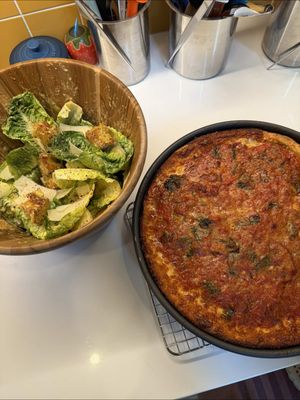 deep dish pizza and table side caesar 