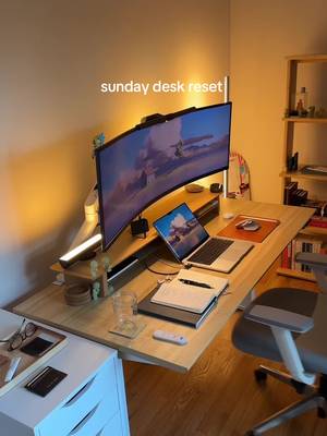 a much needed sunday reset for my desk setup, unf the backlight started to fall off after 3 years & will be looking to replace soon + slight adjustment w/ the monitor arm moving from left to right side #CleanTok #reset #cleaning #sundayreset #cleaningtherapy 