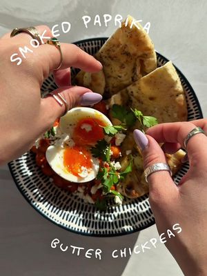ad Smoked Paprika Butter Chickpeas with Flora 🧈🫘🍳🌿 This is one of the BEST brunches I’ve made for AGES - the chickpeas were immense guys & served with that warm, buttery flatbread… talk to me. Flora Buttery absolutely MADE this dish omg.  High in protein, high in fibre & also an Omega 3 hit  (we got there in the END lol) from Flora Buttery. Plus, you seriously need 12 minutes for this so nutritious AND delicious with no faffing about hehe.  To make yours (serves 1)… 🧈 Pop your egg onto boil - I do mine for 6 mins 30. Once done, run under cold water & leave in there until you need to peel.  🧈 Heat 1.5tbsp of Flora Buttery in a saucepan and add 1tsp garlic, 1tsp of smoked paprika, 0.5tsp of cumin and a sprinkle of chilli flakes (optional).  🧈 Heat through for 1 minute before adding 1tbsp tomato paste. 🧈 Add your chickpeas with a little of the brine (I used about 3tbsp worth) and bring to a simmer. Season with salt & pepper.  🧈 Once warmed through, lower the heat and add 1tbsp of cream. Mix well and remove from the heat.  🧈 Serve up with buttered flatbreads, your jammy boiled egg, a little feta and some fresh parsley & enjoy !! XX #StartOfSomethingBetter #Flora 
