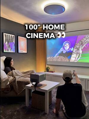 Date nights got a serious upgrade 😮‍💨🍿 Thanks to @PureTheatre for the insane 100” screen 🤌🏼 #homecinema #roommakeover #fyp #viral #projector 