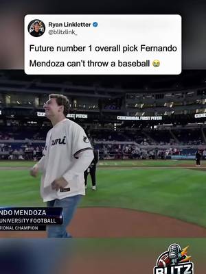Fernando Mendoza is still expected to go No. 1 overall to the Las Vegas Raiders on Thursday… but that first pitch at the Miami Marlins game definitely had people cringing  Looked a little awkward coming out of his hand and proves the theory that athletes in other sports look awkward playing baseball. Despite the throw, Mendoza’s still the top QB in this class and a lock for the No. 1 pick in the NFL Draft 🔥 #nfl #nfldraft #nflcontent #football #fernandomendoza 