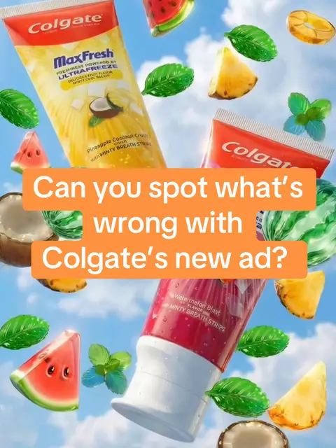It might look like your run of the mill toothpaste ad but Colgate’s latest social post has got designers heated thanks to some sloppy details.  Eagle eyed followers noticed that the text on the toothpaste tubes was reminiscent of illegible AI slop, leading to harsh backlash from critics. Credit: Colgate/Getty Images  #design #graphicdesign #advertising #fyp 
