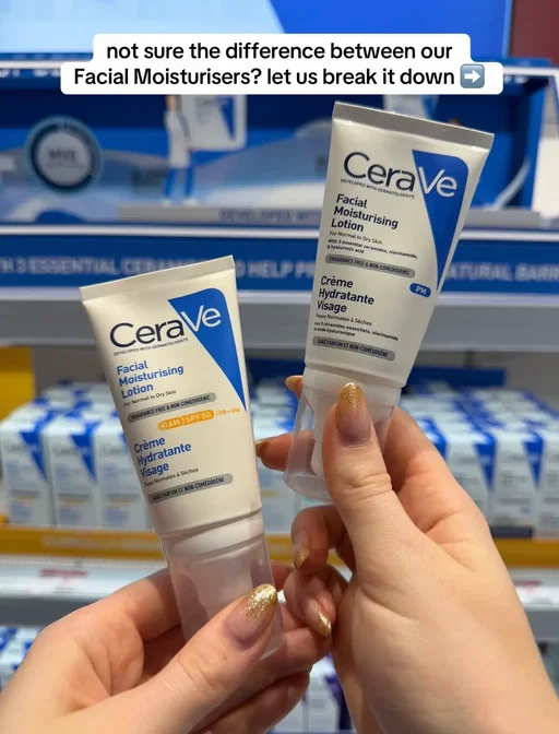 🌞use our Facial Moisturising Lotion with spf50 in the morning to hydrate and protect against uva and uvb rays, designed with our mve technology to slowly release the hydration throughout the day ​ ​ 🌚 use our Facial Moisturising Lotion PM in the evening, the same ceramide packed formula to hydrate the skin but without the uv protection. the perfect addition to your evening routine to ensure you’re locking in moisture all night long  #cerave #moisuriser #spf50 