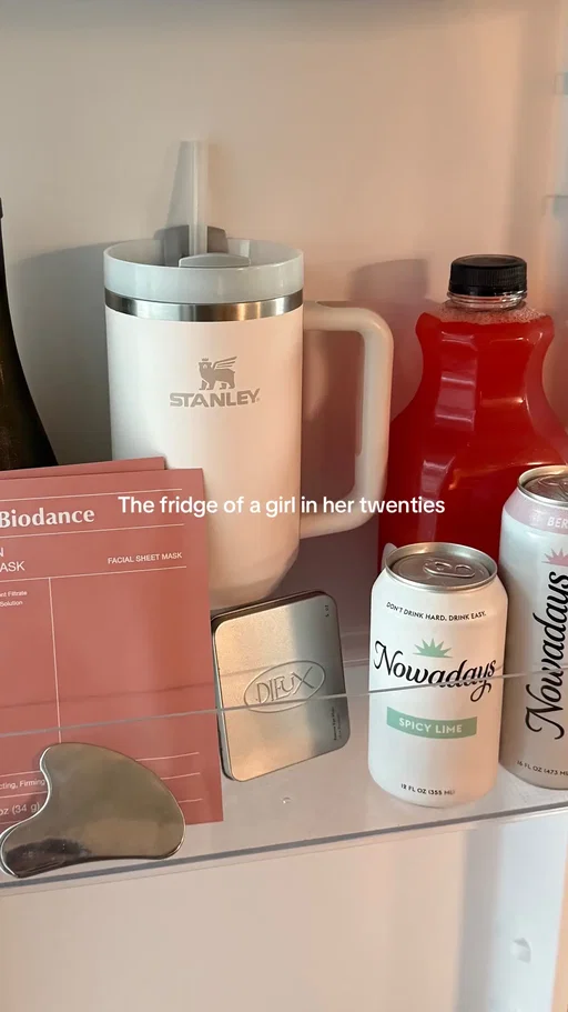Keeping the essentials in stock always ✨ #girlfridge #fridge #20s #nowadays #trynowadays 