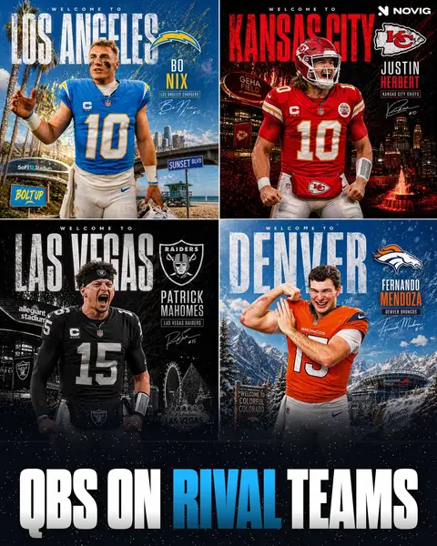 AFC QBS ON RIVAL TEAMS: Imagine the TOTAL CHAOS this would cause.  Should the league rotate QBs every year? 🤔