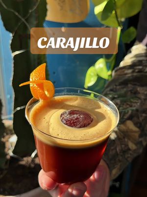 Espresso and Licor 43 - equal parts, and if you wanna get nuts add 1/2 oz to 1 oz of a spirit you like. It could be tequila, vodka, or even whiskey. Fresh espresso is ideal and a hard shake,l with a large cube in the tins. 
