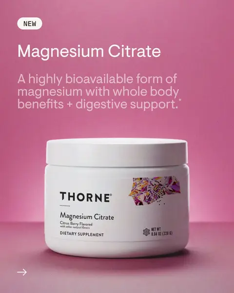 Meet Thorne Magnesium Citrate Powder. Highly bioavailable support with whole-body benefits + digestive regularity. Mix, sip, and keep things flowing 🌀. #onlyThorne