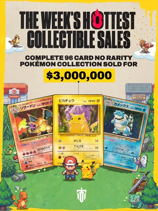 Two Monet works lead the way, a Pagani sets the tone, and a complete 1996 Pokémon No Rarity Base Set collection sold for $3M via @dubsycollection From a Titanic life vest to a low pop Jackie Robinson, the range this week is wild. Which sale stands out the most? 🤔 #pokemon #pokémon #collectibles #claudemonet #pagani 