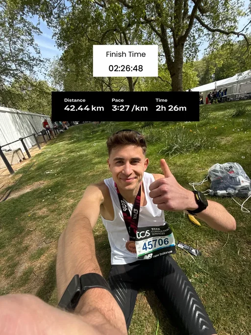 London Marathon 🇬🇧 2:26:48 3 minute PB, race of my life! Proud to finally put down a time I believe reflected my fitness :) Quads didn’t play ball from 30k onwards but who cares ! #Running #marathon #londonmarathon 