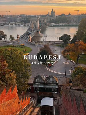 Steal my 3 day itinerary for your next trip to Budapest 💛 Day 1: Buda Side (Views & History) • Szechenyi Chain Bridge • Buda Castle • Fisherman's Bastion • Matthias Church Dinner: • Halaszbastya Restaurant • Pest-Buda Bistro Optional: • Funicular ride up to the castle  OR walk for views • Rudas Baths (rooftop pool is the highlight) • Danube river walk at sunset along the Danube River Day 2: Pest (Landmarks & Culture) • Hungarian Parliament Building (best at night or during sunset) • St. Stephen's Basilica (go up to the dome) • Parliament interior tour • Danube river cruise (day or night, but night hits harder visually) • Jewish Quarter • Szimpla Kert Lunch/Dinner: • Mazel Tov • Kiosk Budapest Day 3: Parks, Baths & Slower Budapest • Heroes' Square • City Park • Vajdahunyad Castle • Szechenyi Thermal Bath (iconic outdoor pools) Optional add-ons: • Margaret Island bike ride • Vintage tram ride along the river Lunch: • KönyvBár & Restaurant • Stand25 Bistro #visitbudapest  Budapest itinerary, things to do in Budapest, Budapest thermal baths, Budapest travel guide