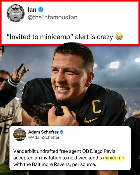 Diego Pavia is DEFINITELY gonna dominate at minicamp 😮‍💨 (per Adam Schefter, theInfamousIan/X, FAUXMONIKER/X, hermesxvii/X) #diegopavia #ravens #vanderbilt #nflfootball #nfldraft 