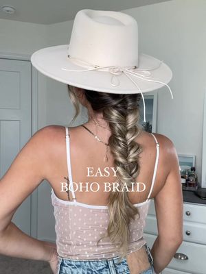 Easy Boho Braid 🤍✨ the faux braid that will last all day & would be so cute for concert season!!! #hairtutorial #hairideas #bohobraids #bohohairstyle #easyhairstyles 
