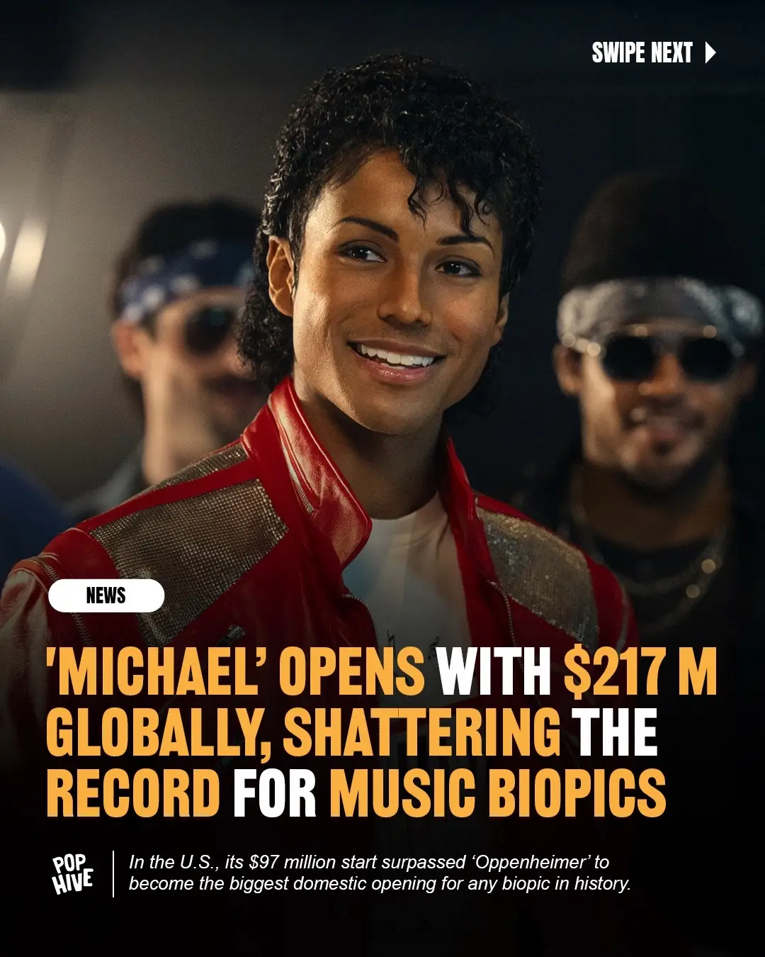 The Michael Jackson biopic has shattered box office records with a $217.4 million global debut, becoming the highest-grossing domestic opening for any biopic by surpassing 'Oppenheimer.' 😳🔥 Despite a 40% critics score, the film is a massive hit with audiences, fueled by a family-friendly approach. The movie’s success is driven by broad demographic appeal, drawing significant turnout from both Gen Z and older moviegoers over the age of 55❕ Did y'all go see 'Michael' on opening weekend❔👀