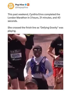 ‘Wicked’ actress Cynthia Erivo completed the 2026 London Marathon on Sunday, achieving an impressive personal best time of 3 hours and 21 minutes❕ As she approached the finish line, she was celebrated by the crowd and event organizers playing her hit song “Defying Gravity” over the loudspeakers. Erivo was seen crossing the line with a joyful smile, marking a triumphant moment that blended her athletic success with her iconic musical career. 🫶 🎥: @Cynthia Erivo IG 