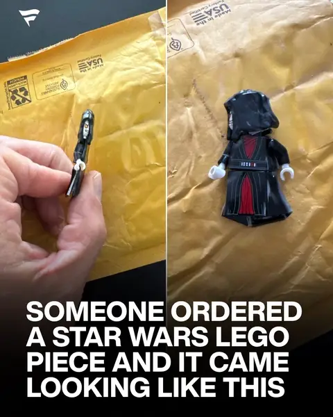 A LEGO Star Wars collector ordered an Emperor Palpatine minifigure, but when it arrived, it looked like it had gone a few rounds with a mail sorting machine. Instead of the Sith Lord, he got this completely squashed version, with the body pressed flat and the face somehow still staring off to the side. The envelope was reportedly processed through standard mail sorting, turning Palpatine into what might be the flattest minifigure ever recorded. (via Ernie Cook/FB)