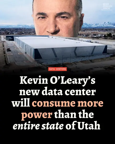 Kevin O’Leary is planning on building a massive 40,000-acre hyperscale data center in Box Elder County, Utah.  The data center is estimated to eventually consume 9 GW of power a year. The entire state of Utah consumes about 4 GW of power. The data center would be off-grid, with energy generated on-site via natural gas. Box Elder County commissioners were set to vote on the data center Monday, but have since delayed the decision due to immense public backlash.