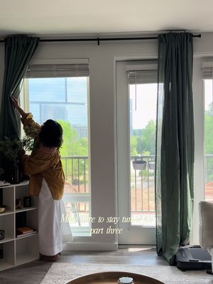 We have a curtain update! Part 2: Curating my Cozy Finally ordered the correct length for my curtains and I can already see the vision coming to life. I think the green is the perfect touch! Let me know what you think.  #homedecor #homemakeover 