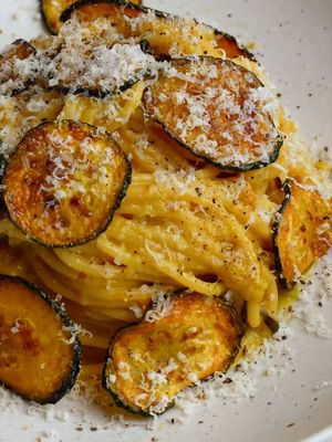 Spaghetti alla Nerano Spaghetti tossed with fried zucchini and a blend of freshly grated cheeses creates one of those dishes that feels almost too simple for how good it is. It’s rich, glossy, and honestly hard to stop eating once you start. I like to make this for special occasions, like Mother’s Day, but it’s just as good when you want to have a special weeknight dinner. #pastalover #weeknightdinner #comfortfood #italianfood #mothersday  Spaghetti alla Nerano, Zucchini Pasta, Easy Italian Dinner, Comfort Food Pasta, Creamy Pasta Without Cream, Weeknight Pasta Recipe, Fried Zucchini Pasta, Simple Italian Recipes, Mother’s Day recipes
