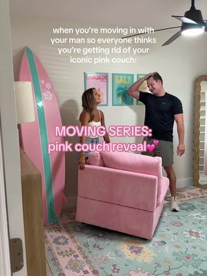 this is Barbie’s dream house 🤭 @Wayfair couch made it to the new house #pinkcouchgirl #pinkcouch #girlworld #homeinspiration #homedecor 