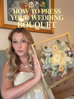 one of the most special things from our wedding… and we did it ourselves 🤍 i was quoted over $500 to preserve my bouquet, so my mom and i decided to try pressing it instead — and somehow it turned into something even more meaningful she ended up surprising me with it for my birthday and i still can’t believe how it turned out 🥹 if you’re thinking about doing this, i shared exactly how we did it in the video ✨ save this for later & send it to a bride who needs to see this 💐 #pressedflorals #bouquetpreservation #weddingflorals 