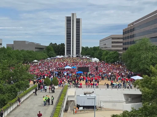 Today in Raleigh, thousands of North Carolina teachers, students, parents, and public school supporters marched on the General Assembly for the “Kids over Corporations” rally. The message was clear: fund our public schools. Pay our teachers. Pass a budget. NC currently ranks 46th in the nation for teacher pay and 46th for per-student spending. We’re the only state in the country where average teacher salaries are projected to drop this year. Educators here earn over $16,000 less than the national average, and every neighboring state pays more. Some districts closed school for the day so staff could attend.  Others marched on their lunch breaks, after class, or used personal leave to be here. To every educator who showed up today and every one who couldn’t but is still showing up Monday morning, thank you. We’re paying attention.   ➡️Swipe for moments from the rally. #KidsOverCorporations #NCTeachers #FundOurSchools #RaleighNC #TheRaleighLocal NCGA PublicEducation