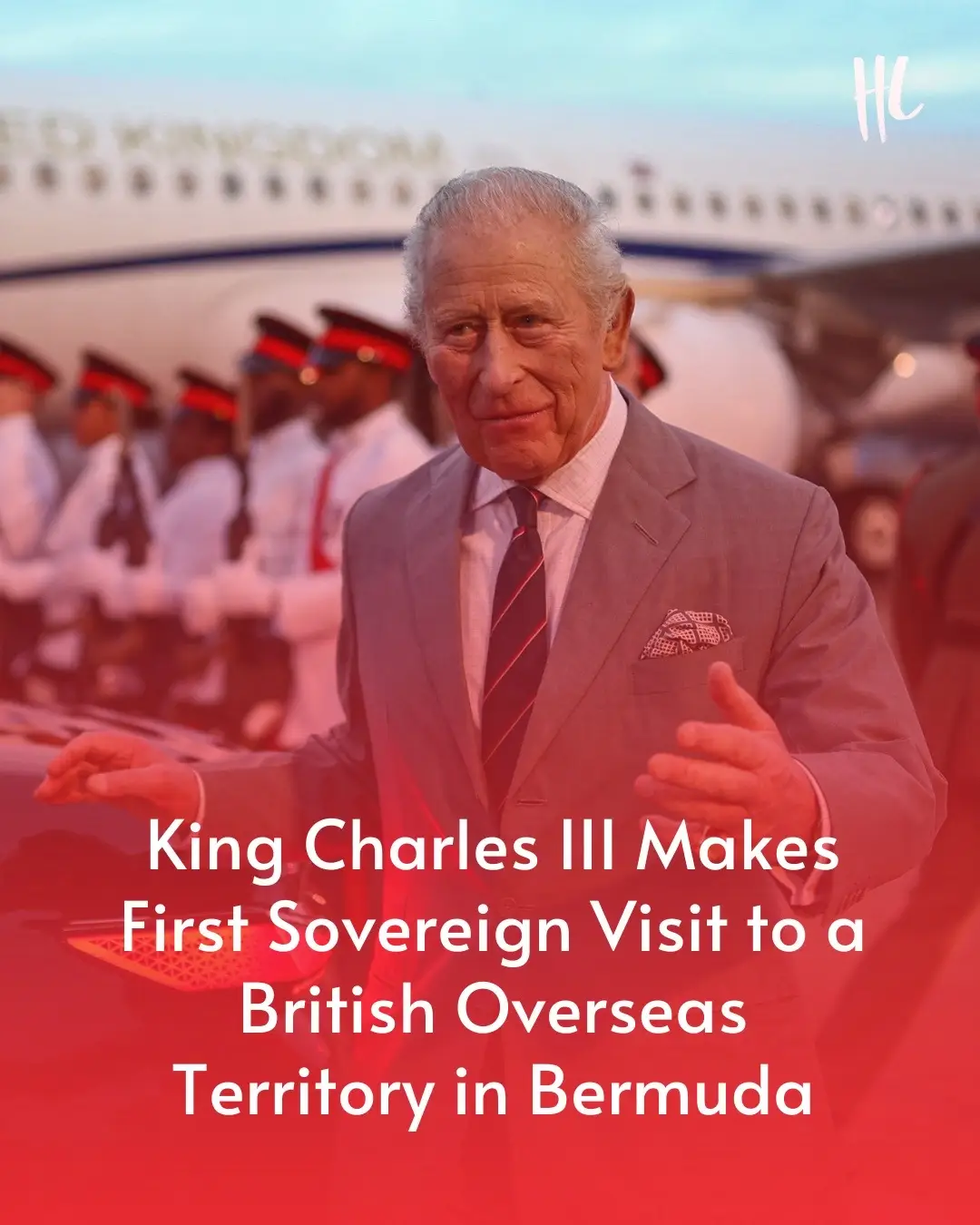 King Charles III arrived in Hamilton, Bermuda, on April 30, 2026, marking his first visit to a British Overseas Territory as Sovereign. (📸: Getty Images)